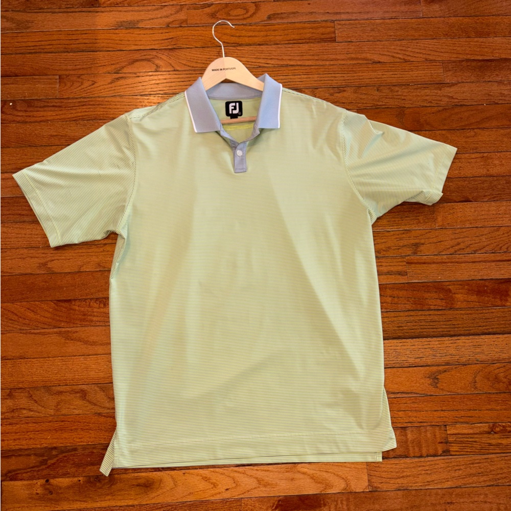Footjoy Light Green Striped Polo Shirt Large